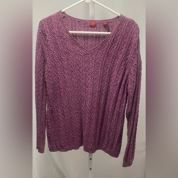 Valerie Stevens Sweaters - Valerie Stevens Woman Purple/Cranberry Cable Knit V-Neck Cotton Sweater Size 1X‎